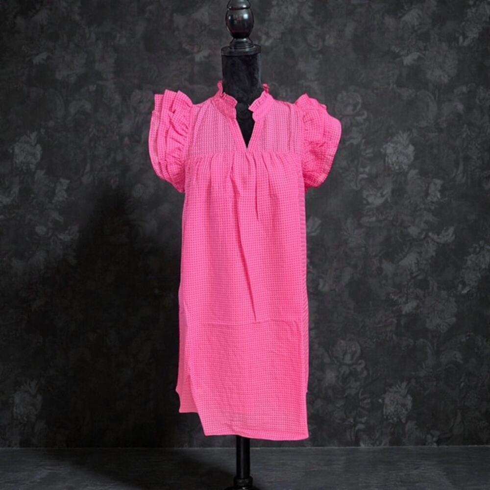 UMGEE - Layered Ruffle Sleeve Split Neck Dress - Small